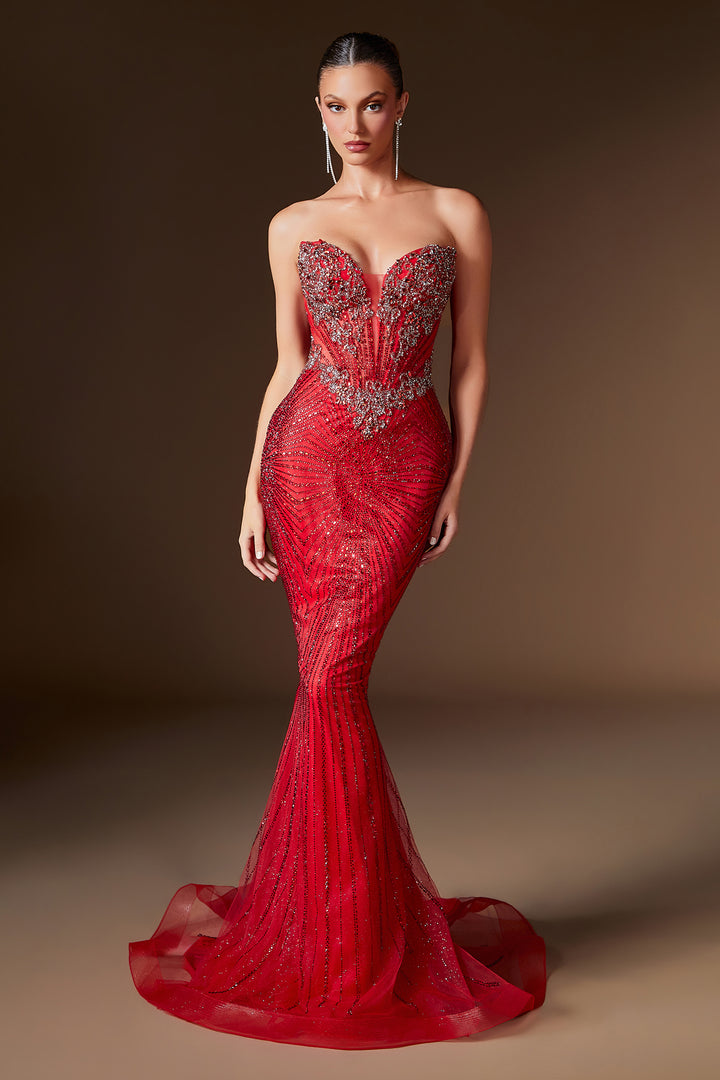 Beaded Strapless Mermaid Dress by Ladivine KV1129
