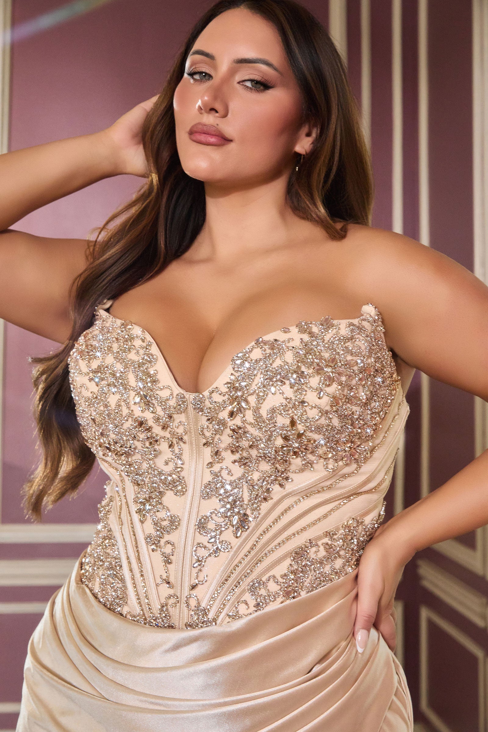 Plus Size Satin Strapless Gown by Ladivine KV1136C – ABC Fashion