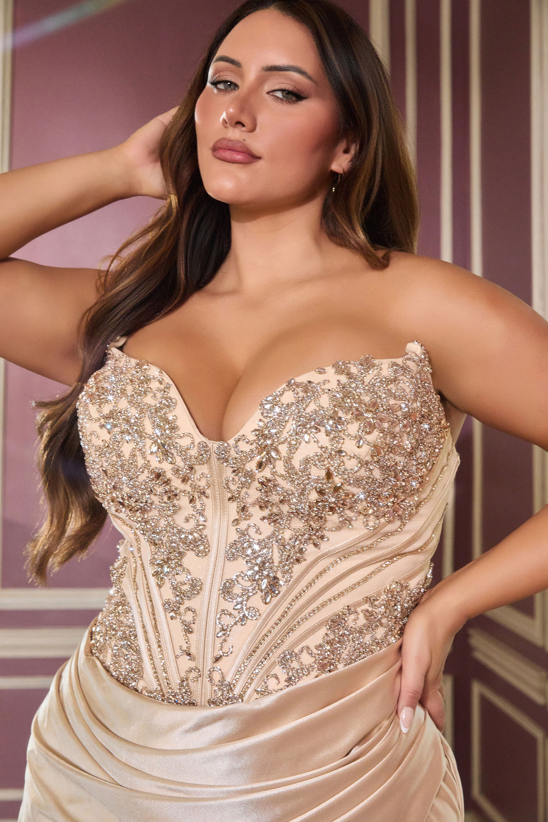 plus size satin champagne dress Raise A Toast Satin Maxi Dress - Champagne