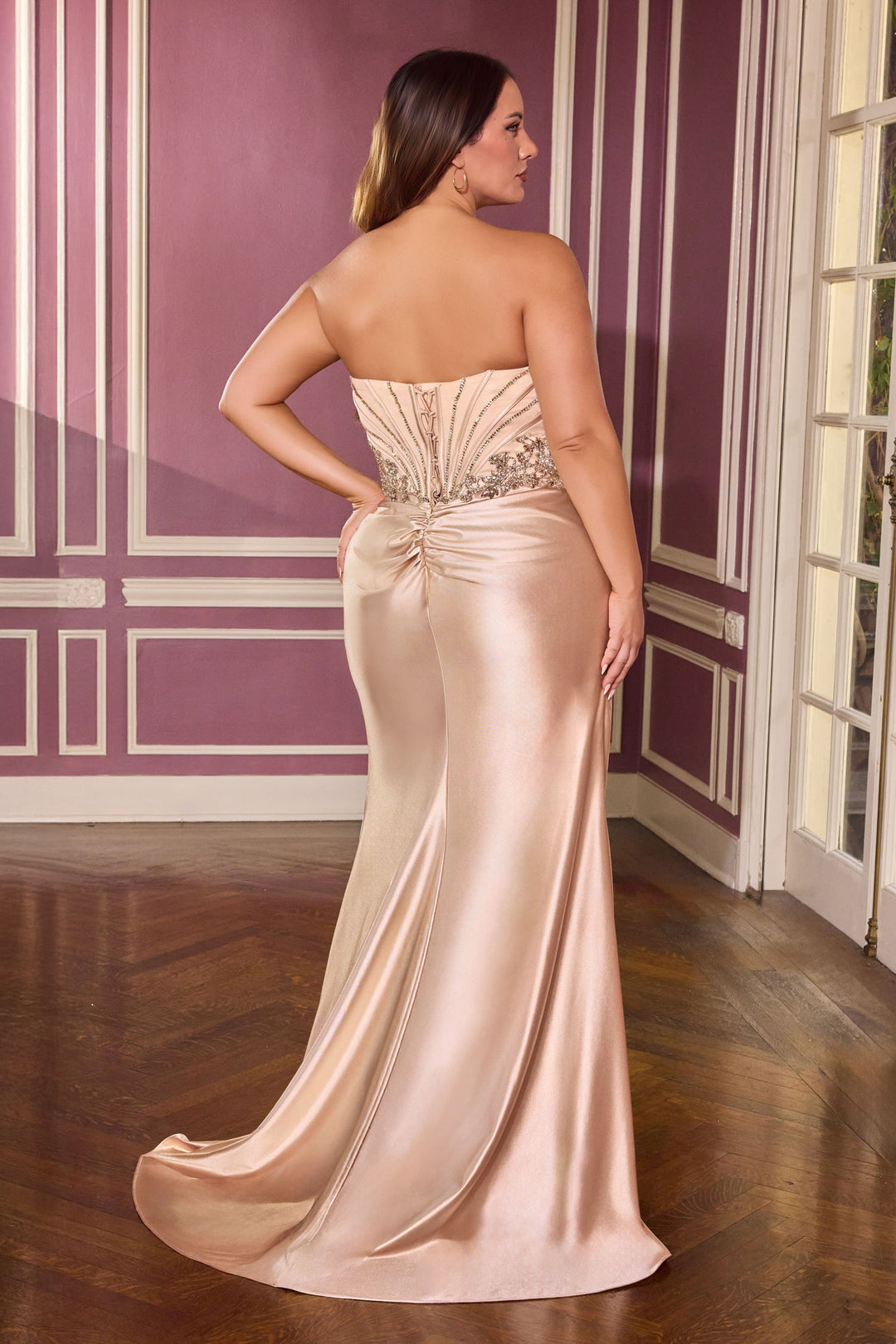 Plus Size Satin Strapless Gown by Ladivine KV1136C