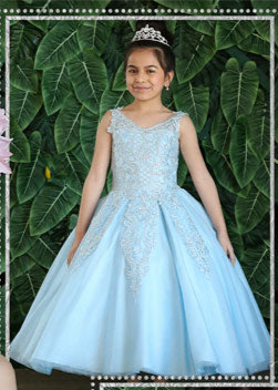 Girls Long Lace Applique A-line Dress by Calla KY-221