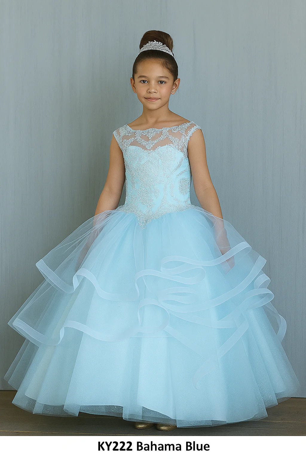 Girls Layered Long Lace Applique Dress by Calla KY-222
