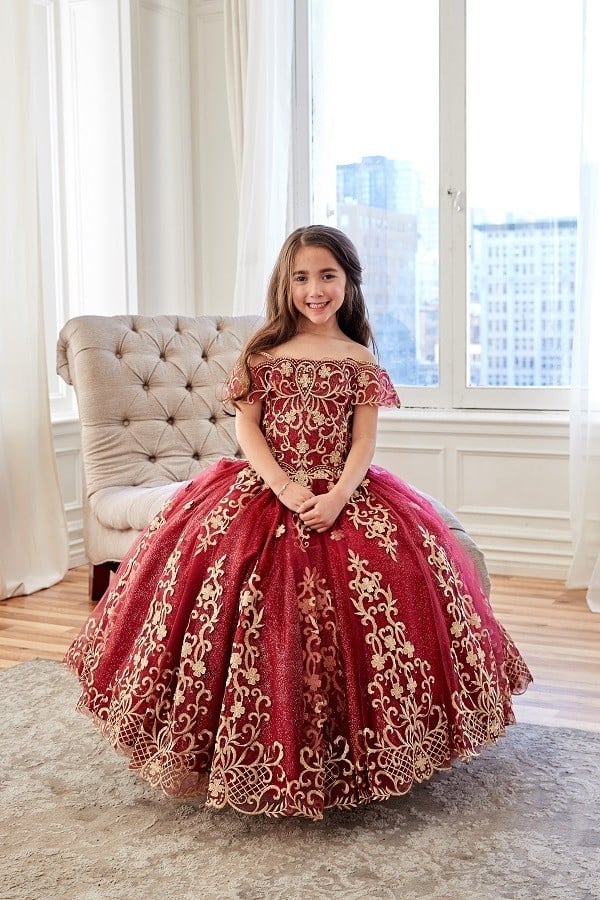 Girls Embroidered Cold Shoulder Gown by Calla KY-230