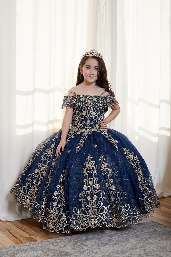 Girls Embroidered Cold Shoulder Gown by Calla KY-230
