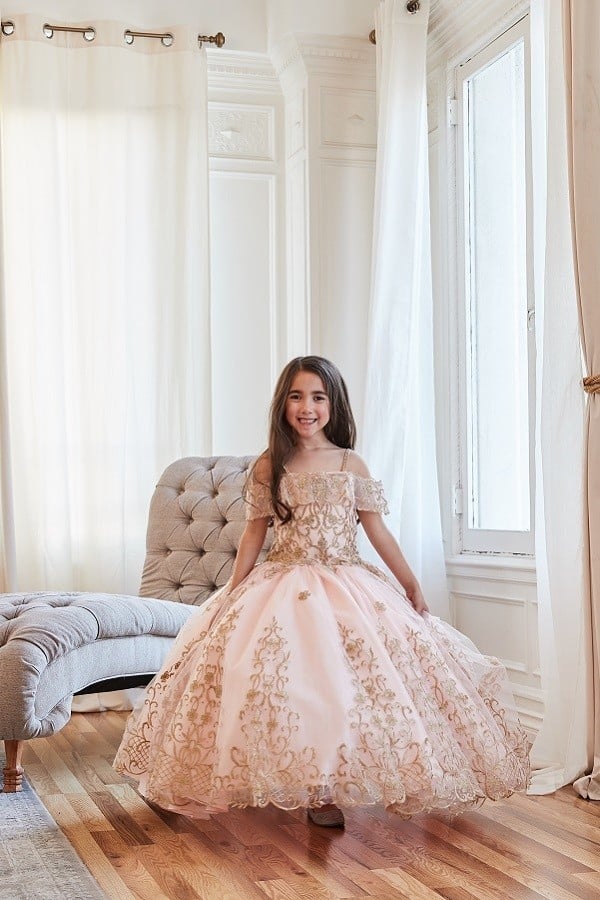 Girls Embroidered Cold Shoulder Gown by Calla KY-230