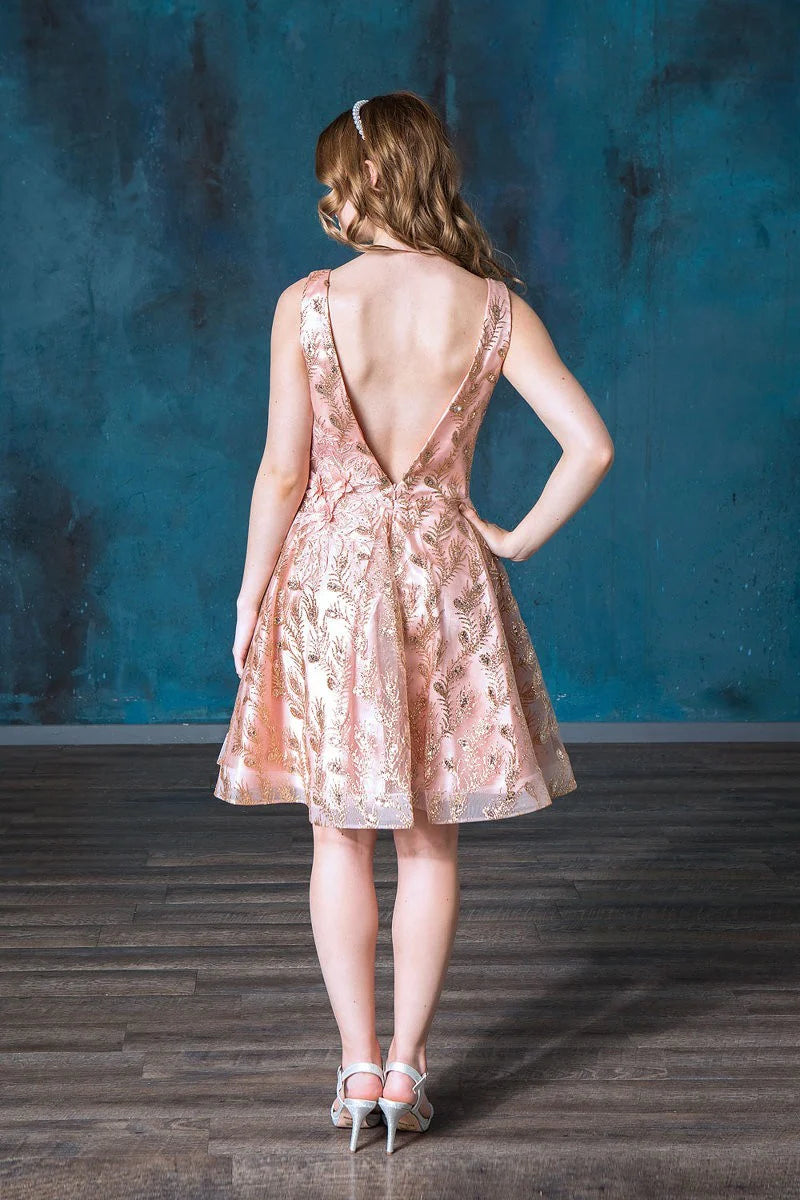 Short Glitter Print V-Neck Dress by Calla KY-72534