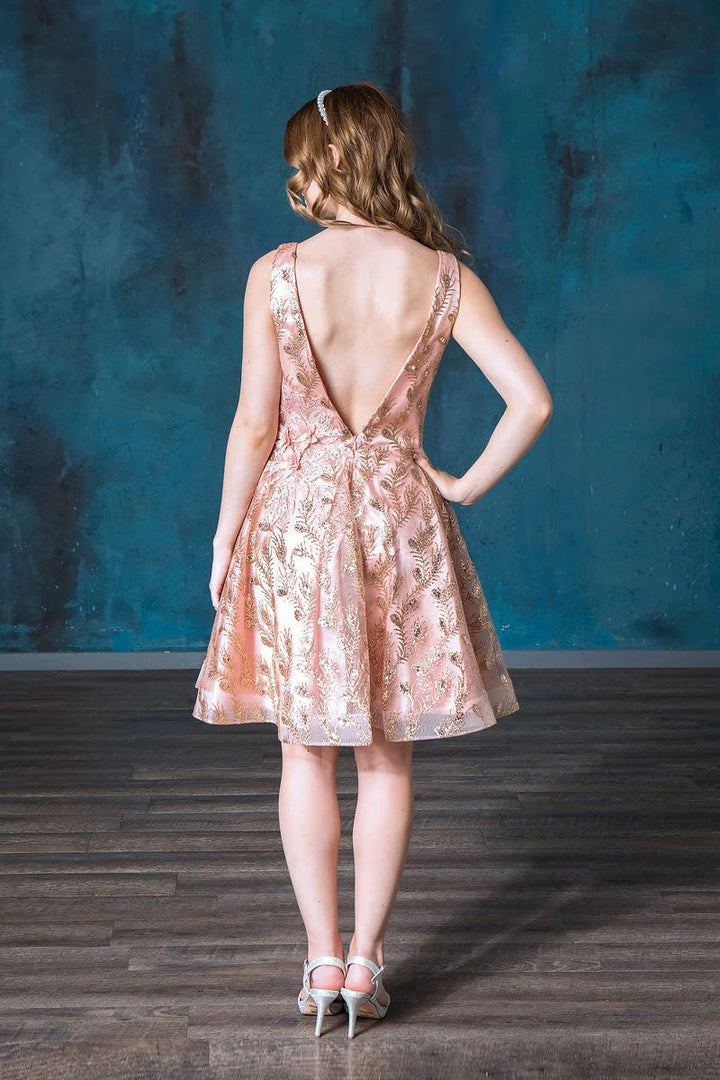 Short Glitter Print V-Neck Dress by Calla KY-72534