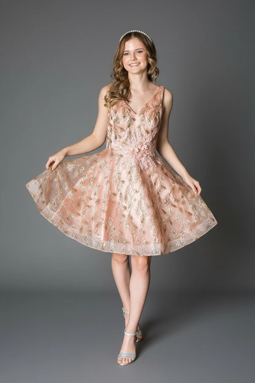 Short Glitter Print V-Neck Dress by Calla KY-72534