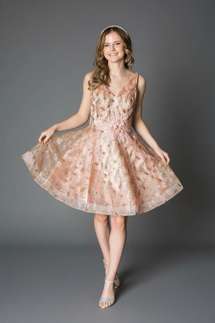 Short Glitter Print V-Neck Dress by Calla KY-72534