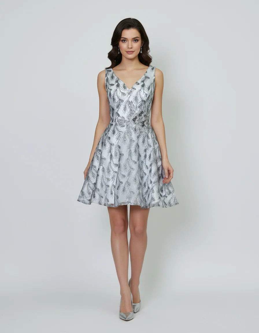 Short Glitter Print V-Neck Dress by Calla KY-72534