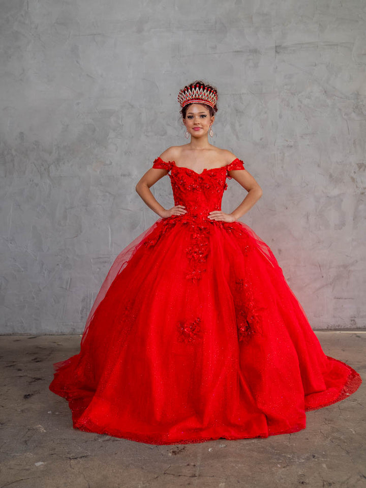 3D Floral Off Shoulder Glitter Ball Gown by Calla KY73112