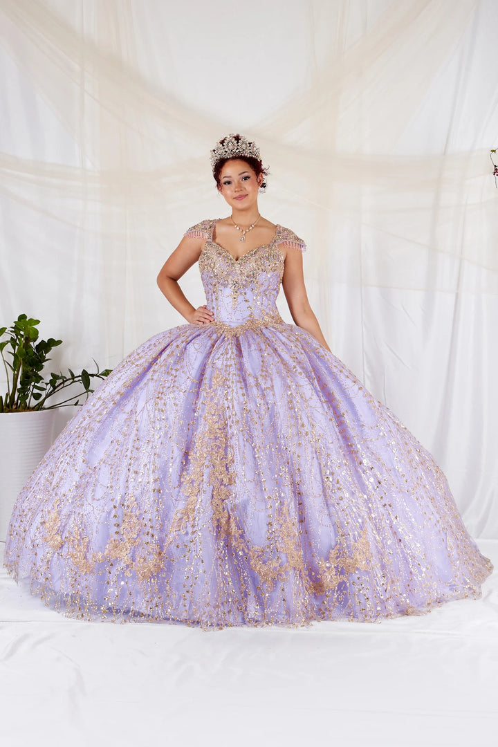 Applique Cap Sleeve Ball Gown by Calla KY-73309