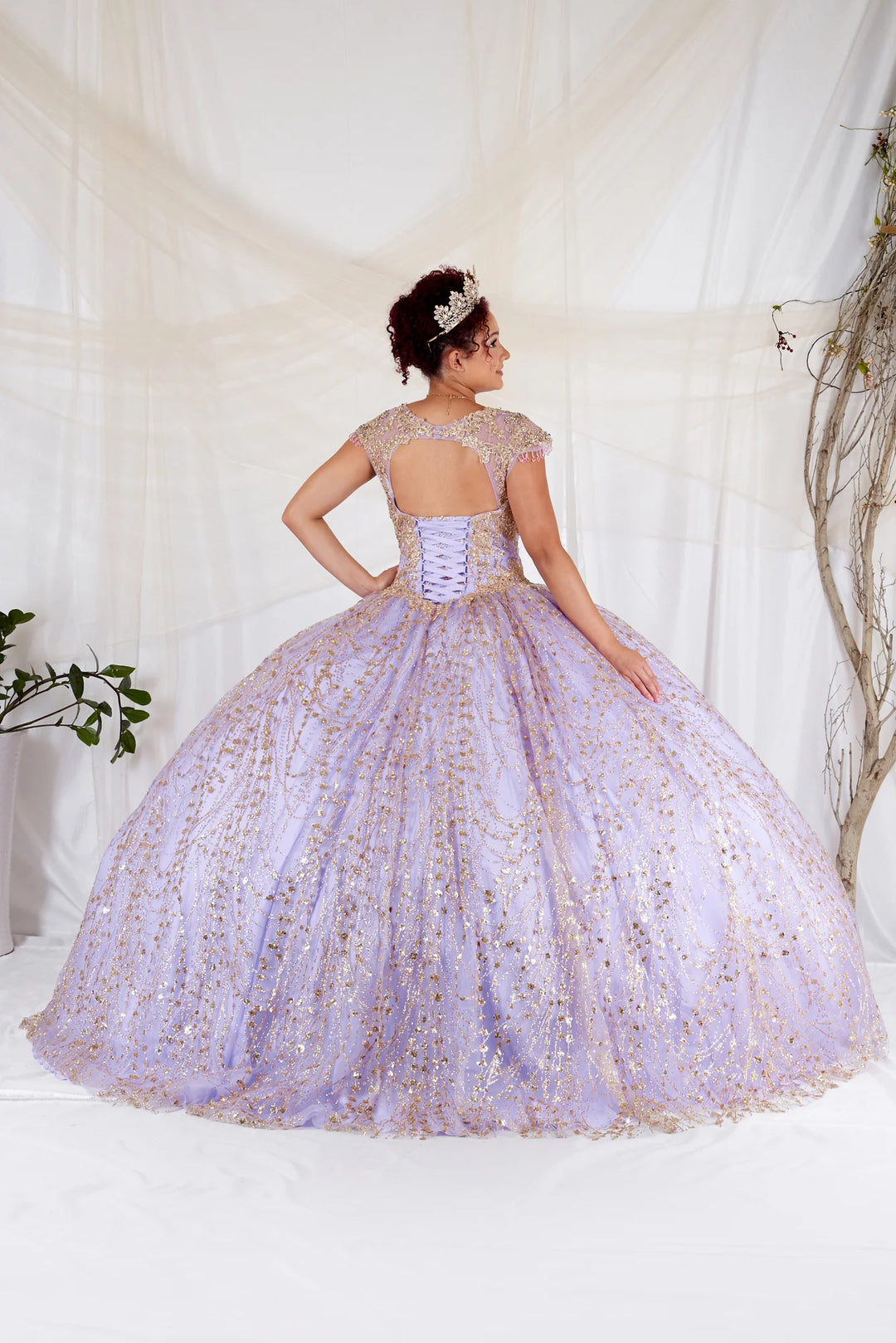 Applique Cap Sleeve Ball Gown by Calla KY-73309
