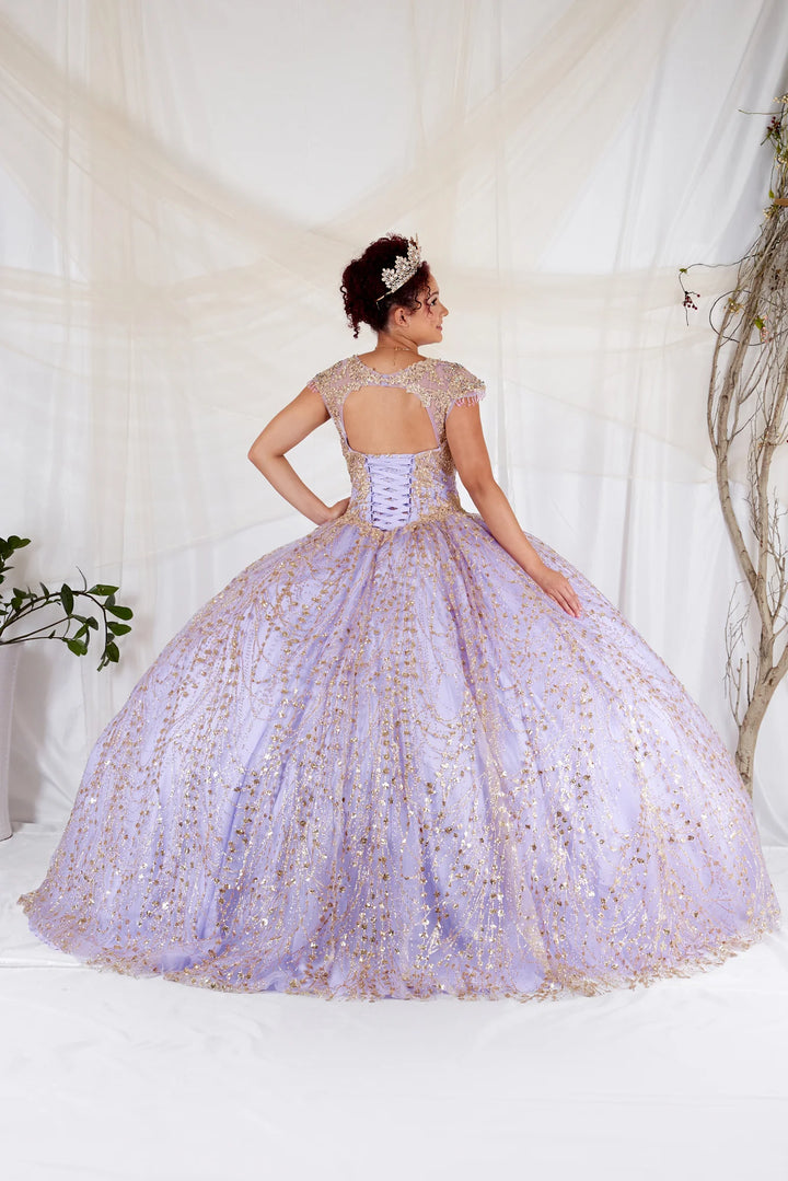 Applique Cap Sleeve Ball Gown by Calla KY-73309