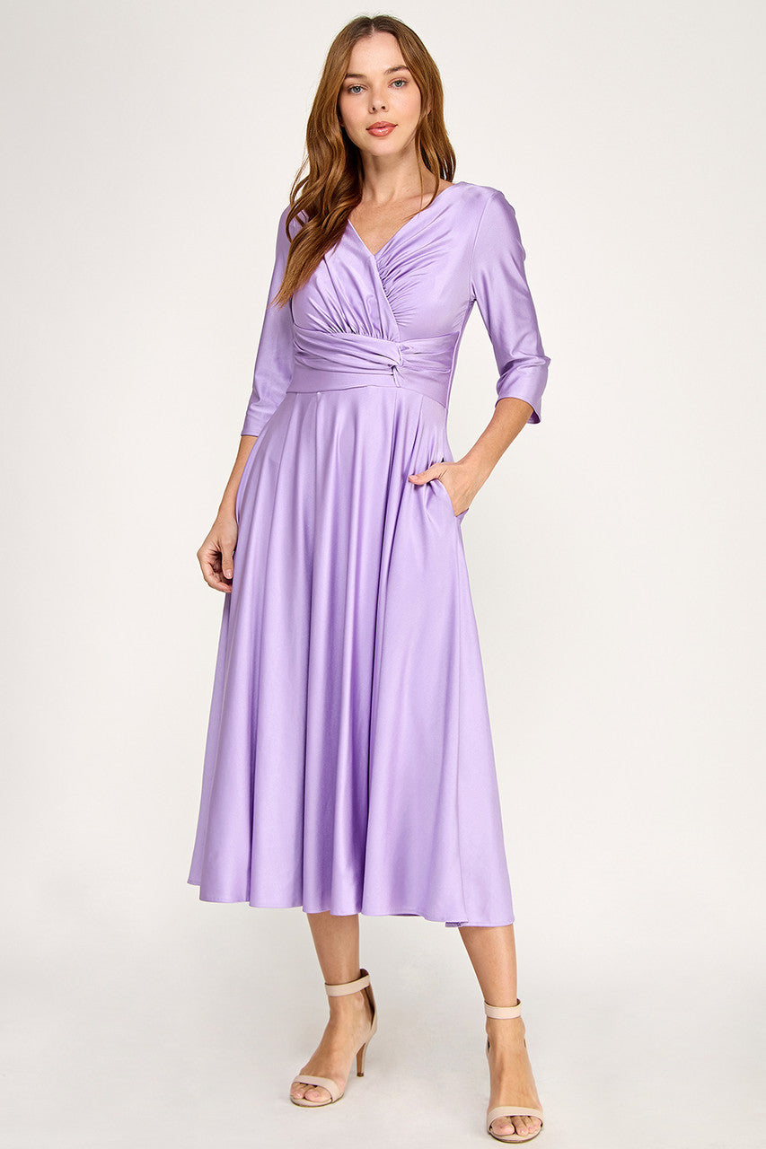 3/4 Sleeve A-line Tea Length Dress by Lenovia 3127