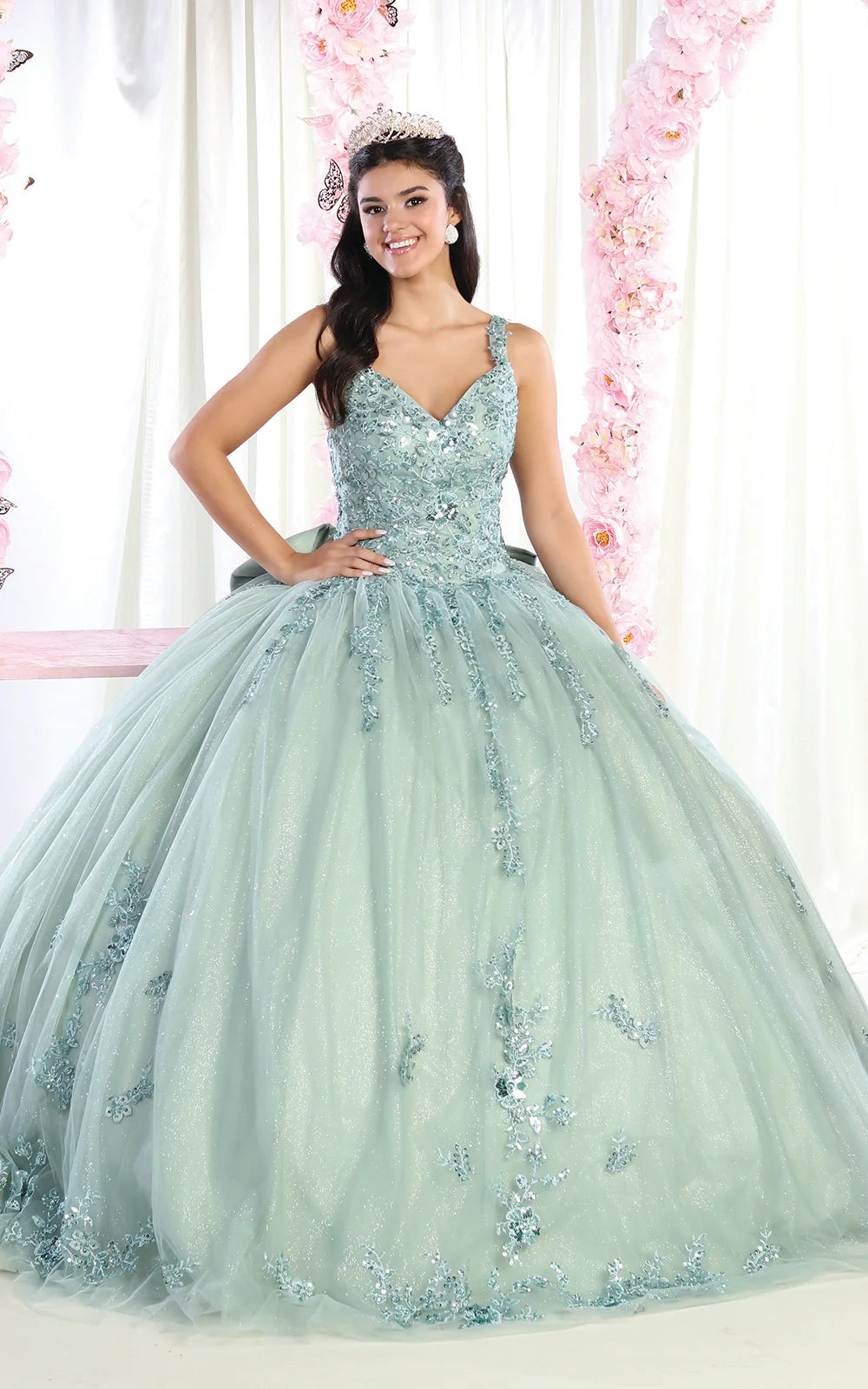 Applique Sleeveless Ball Gown by May Queen LK174