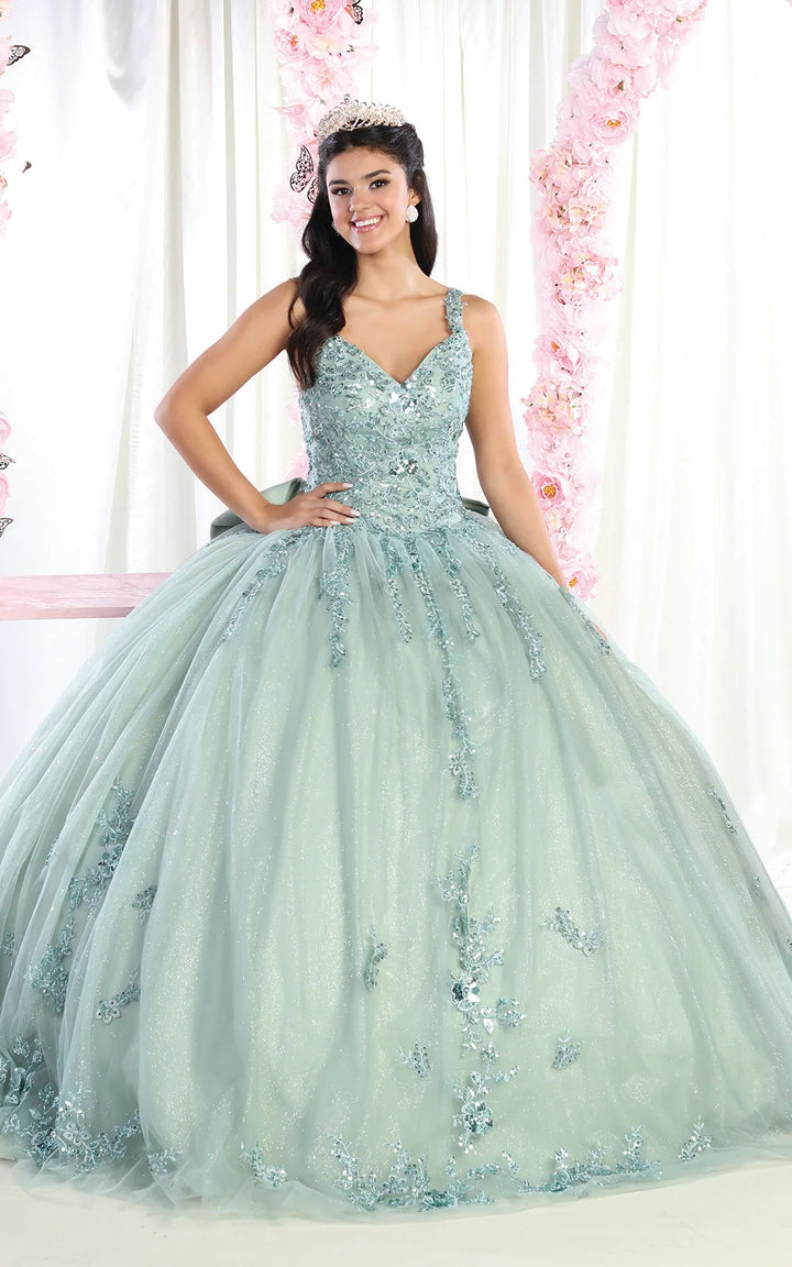 Applique Sleeveless Ball Gown by May Queen LK174