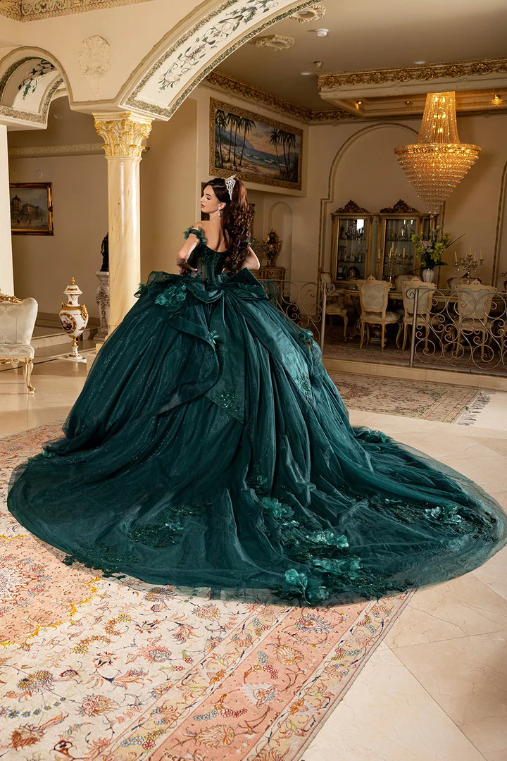 Applique Off Shoulder Ball Gown by May Queen LK270