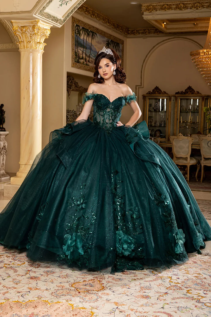 Applique Off Shoulder Ball Gown by May Queen LK270