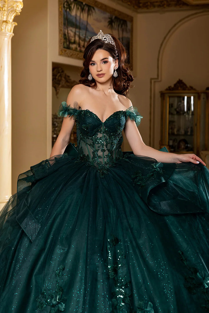 Applique Off Shoulder Ball Gown by May Queen LK270
