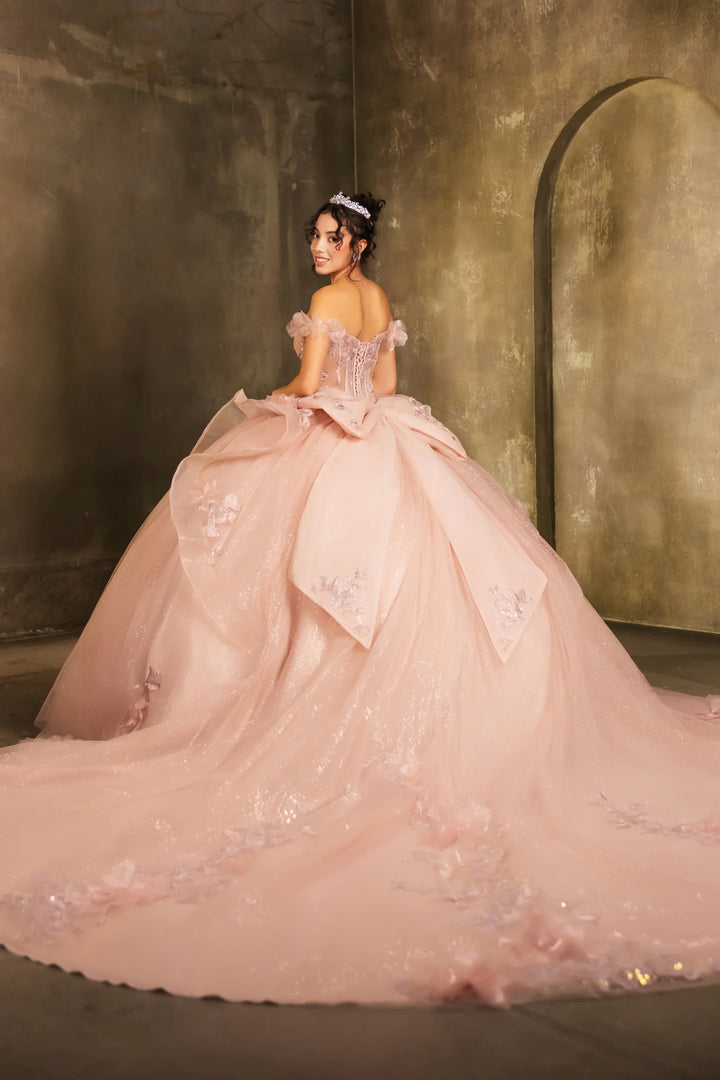 Applique Off Shoulder Ball Gown by May Queen LK270