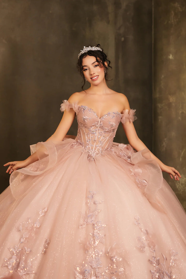 Applique Off Shoulder Ball Gown by May Queen LK270