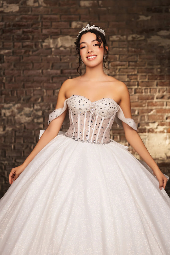 Beaded Off Shoulder Ball Gown by May Queen LK281