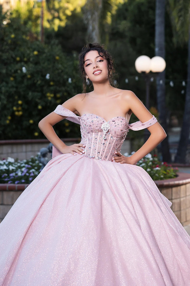 Beaded Off Shoulder Ball Gown by May Queen LK281