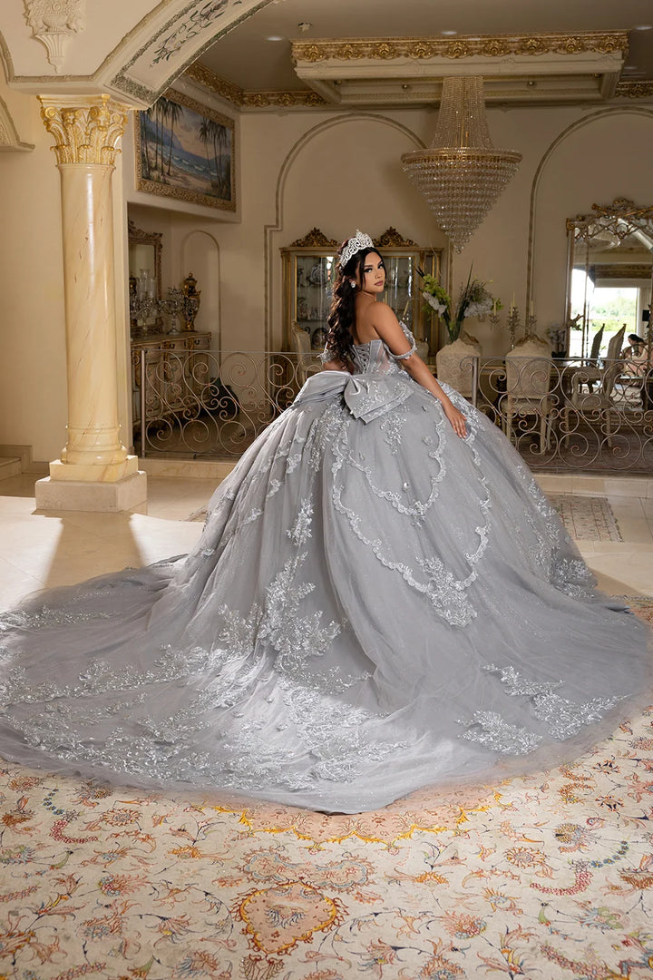 Applique Off Shoulder Ball Gown by May Queen LK283