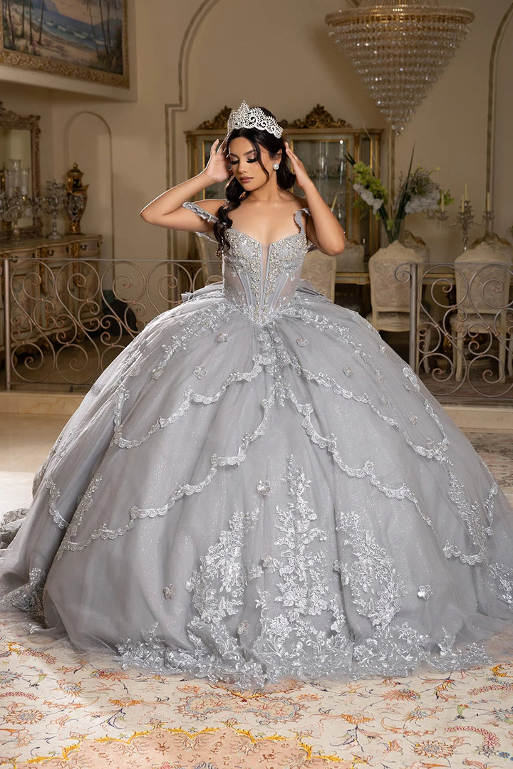 Applique Off Shoulder Ball Gown by May Queen LK283