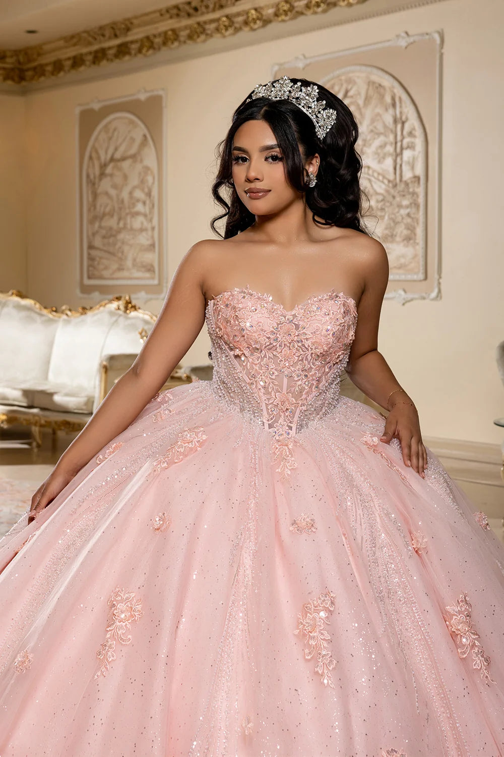 Applique Strapless Ball Gown by May Queen LK288
