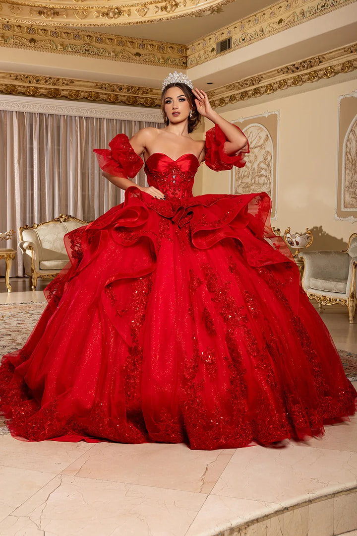 Strapless Puff Sleeve Ball Gown by May Queen LK289