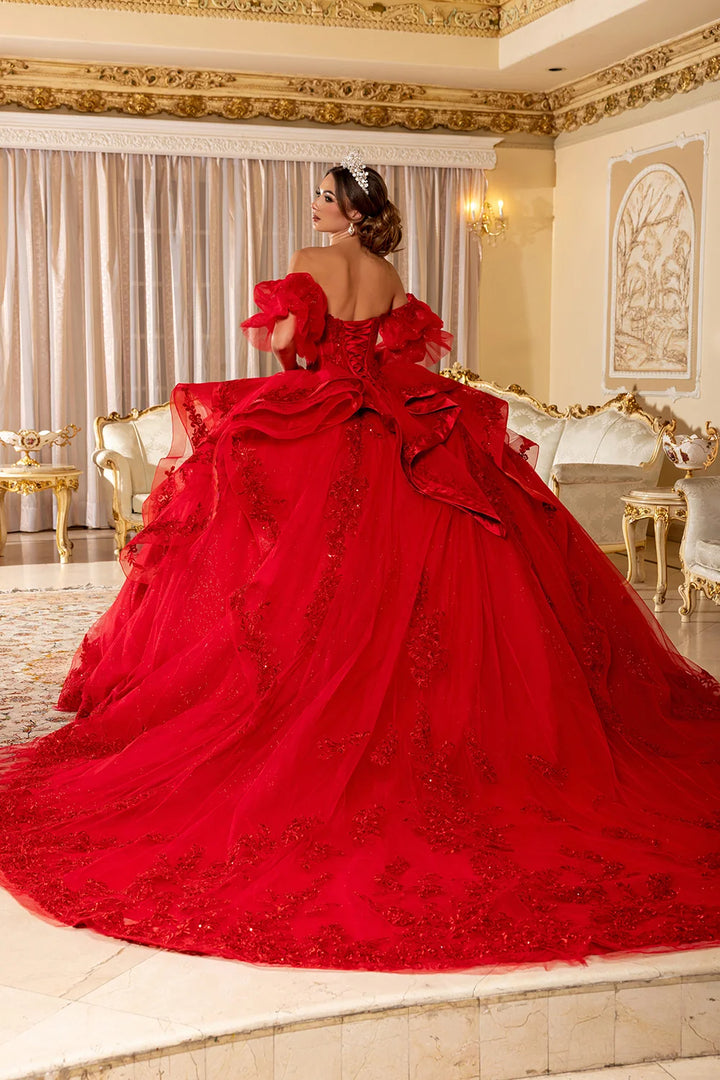 Strapless Puff Sleeve Ball Gown by May Queen LK289