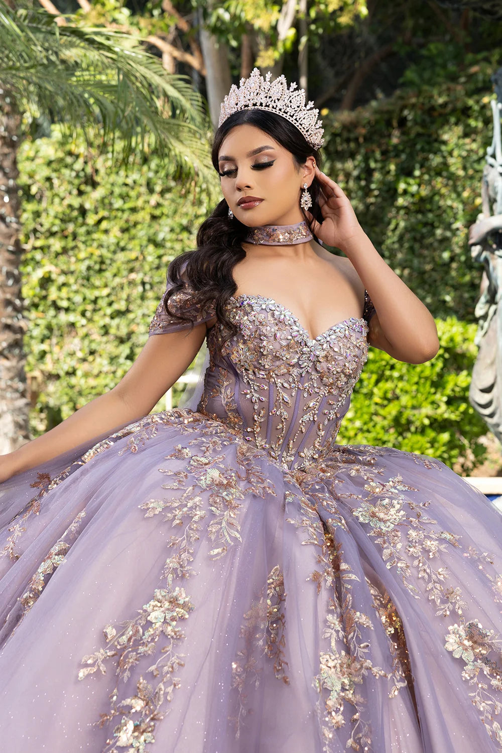 Off Shoulder Cape Ball Gown by May Queen LK292
