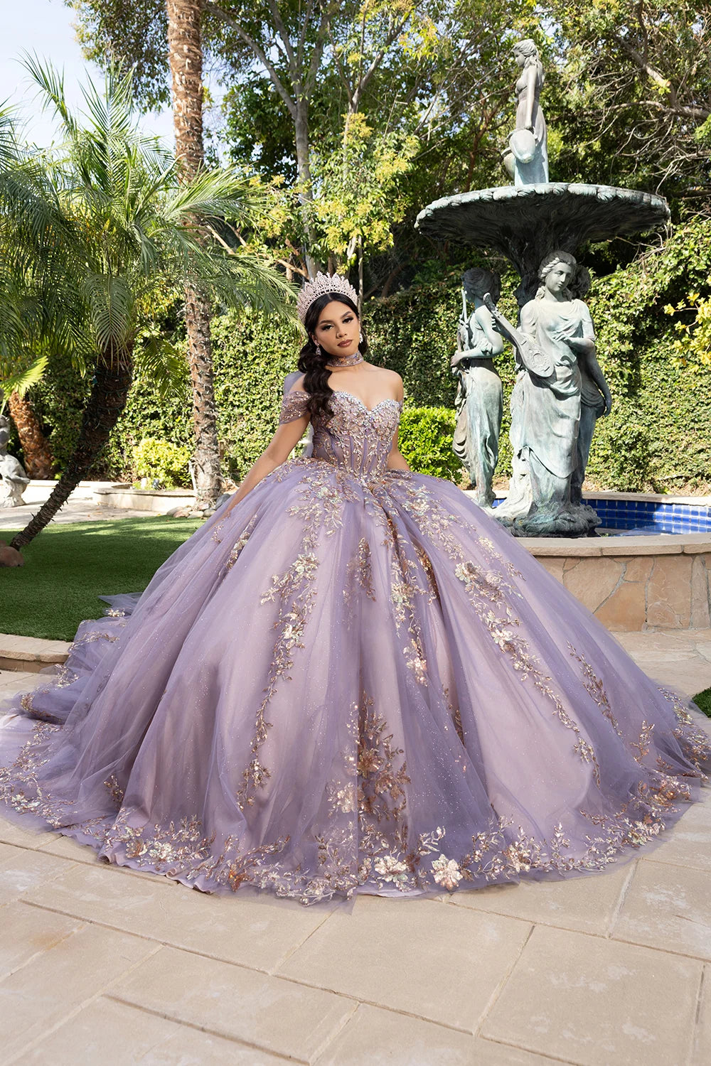 Off Shoulder Cape Ball Gown by May Queen LK292