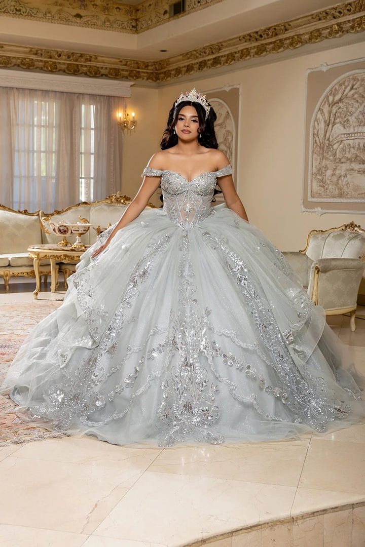 Off Shoulder Layered Ball Gown by May Queen LK293
