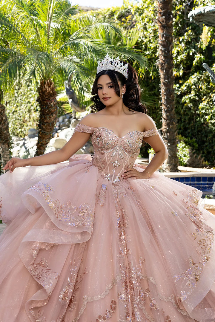 Off Shoulder Layered Ball Gown by May Queen LK293