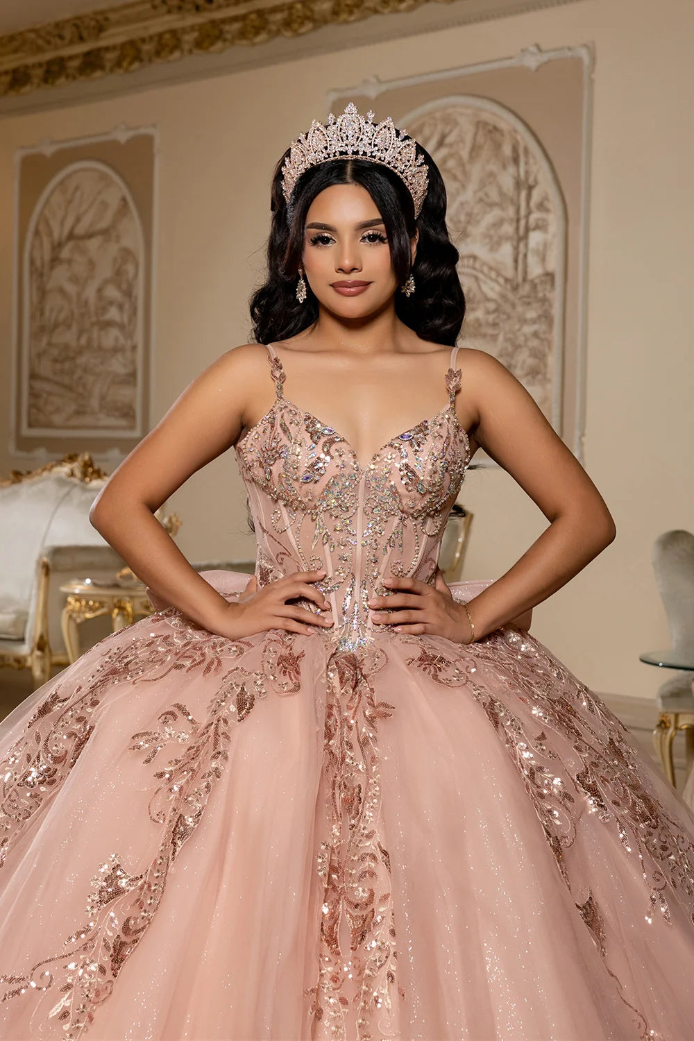 Applique Sleeveless Ball Gown by May Queen LK294