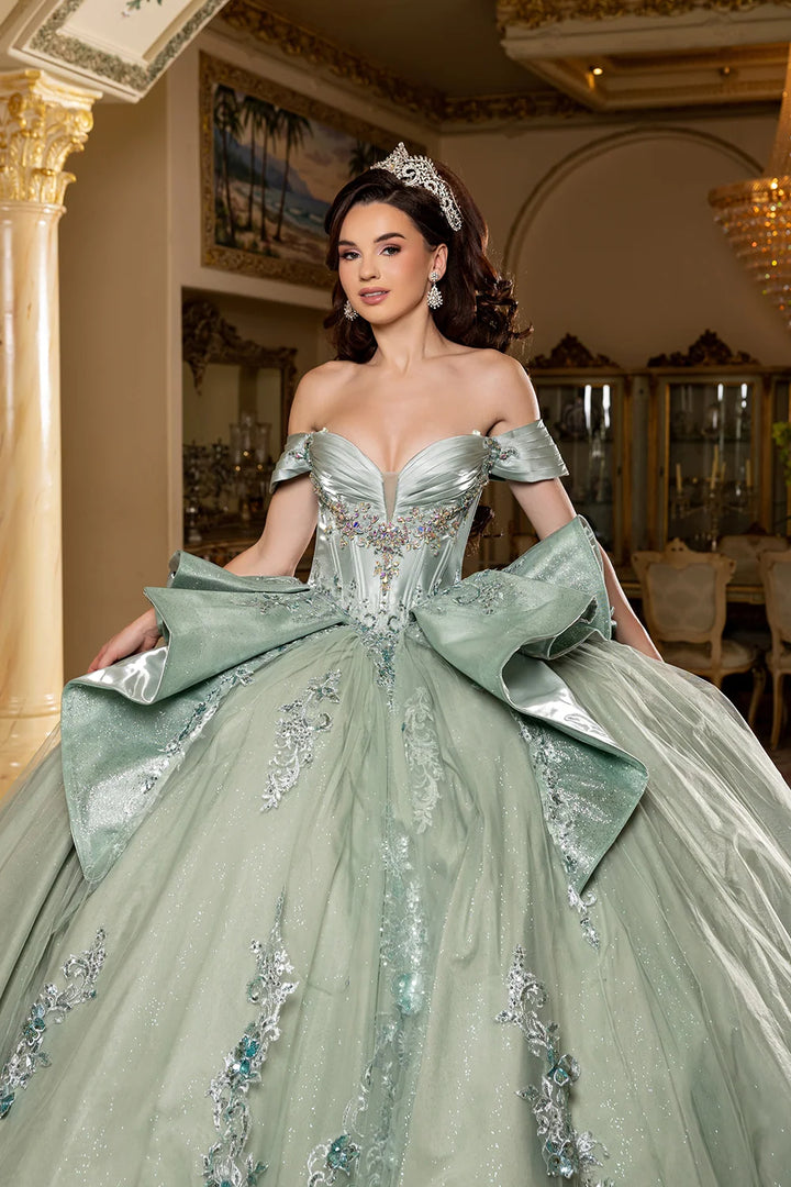 Off Shoulder Bow Ball Gown by May Queen LK297
