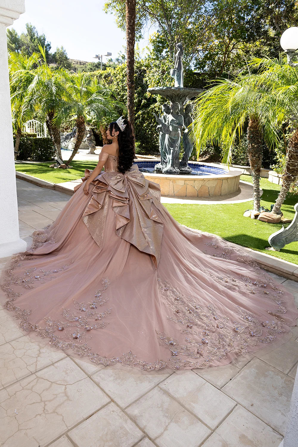 Off Shoulder Bow Ball Gown by May Queen LK297