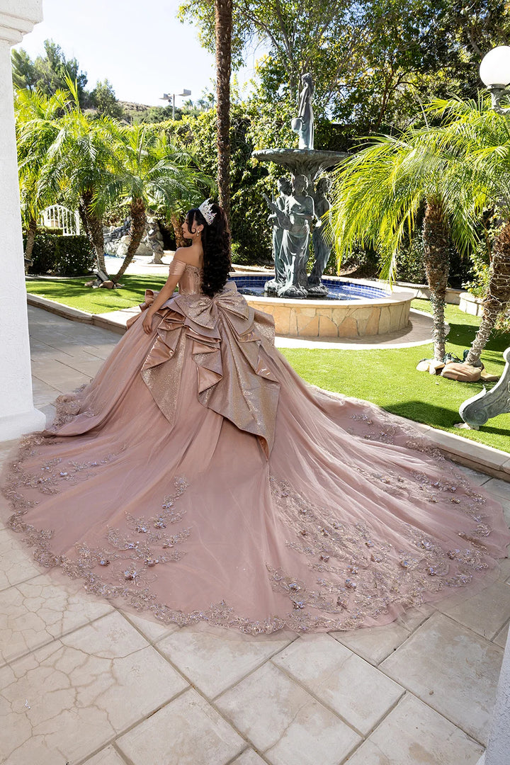 Off Shoulder Bow Ball Gown by May Queen LK297