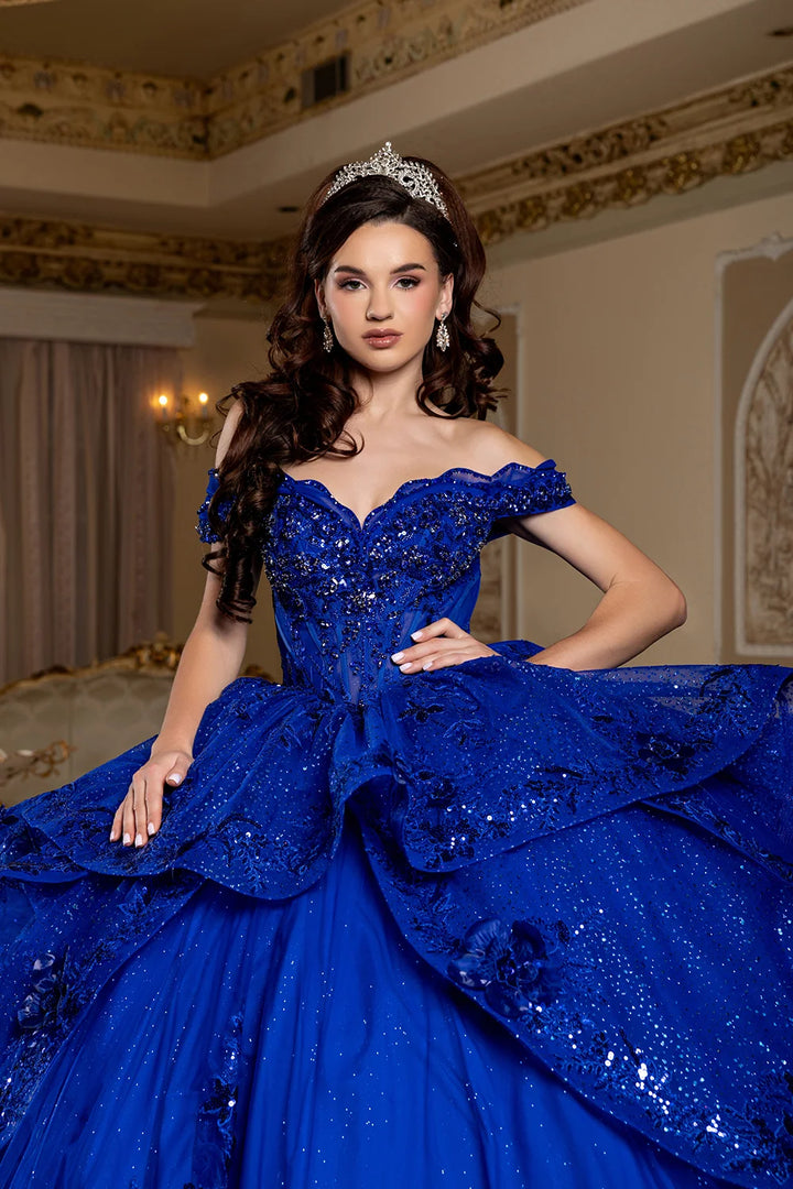 Off Shoulder Layered Ball Gown by May Queen LK298
