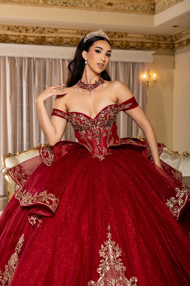 Applique Off Shoulder Ball Gown by May Queen LK303