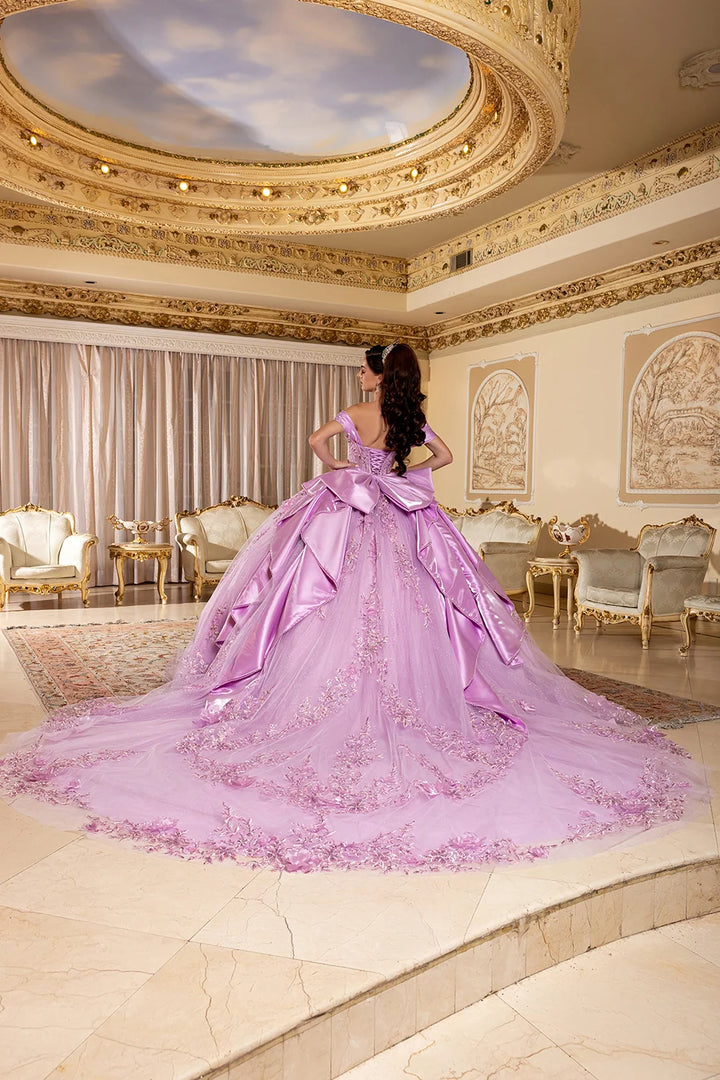 Off Shoulder Cape Ball Gown by May Queen LK305
