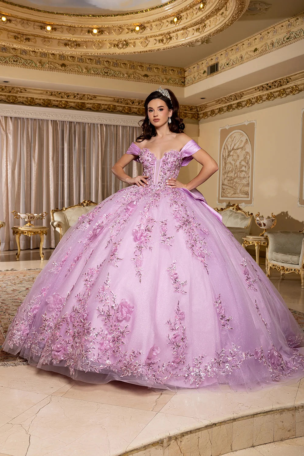 Off Shoulder Cape Ball Gown by May Queen LK305