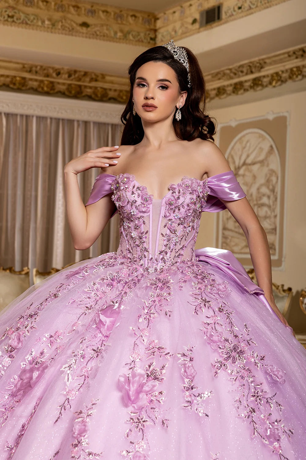 Off Shoulder Cape Ball Gown by May Queen LK305