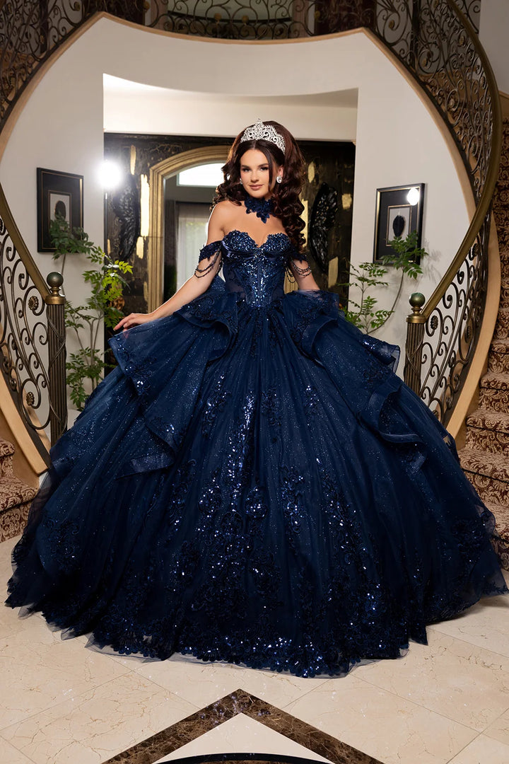 Off Shoulder Layered Ball Gown by May Queen LK306