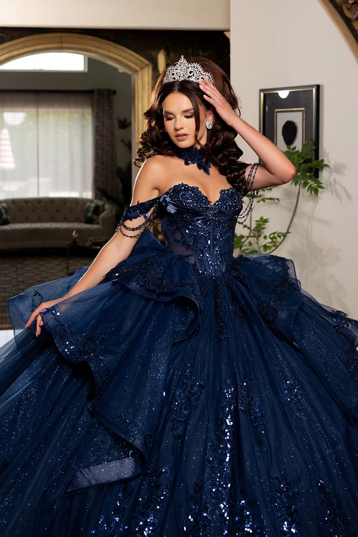 Off Shoulder Layered Ball Gown by May Queen LK306