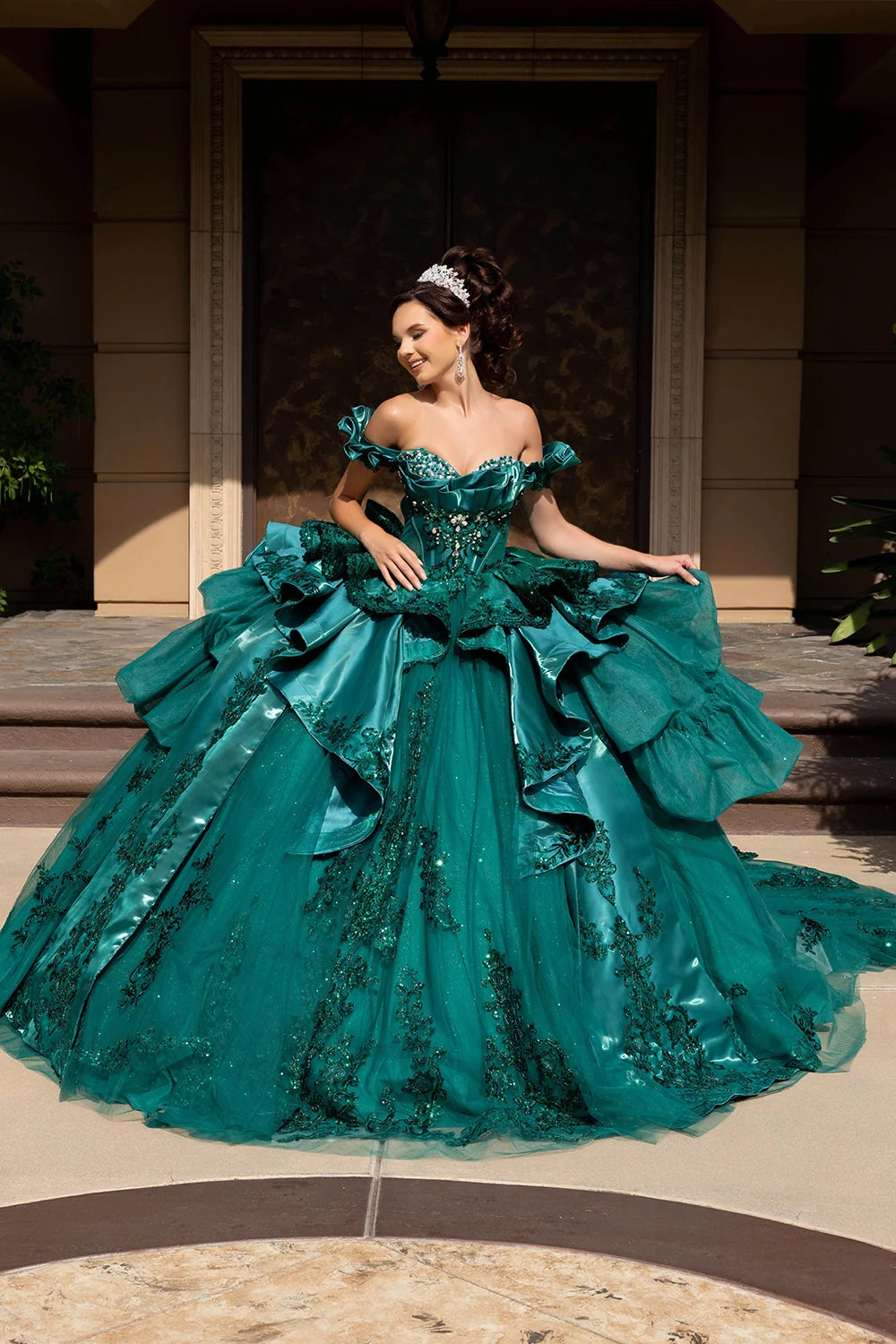 Off Shoulder Corset Ball Gown by May Queen LK307