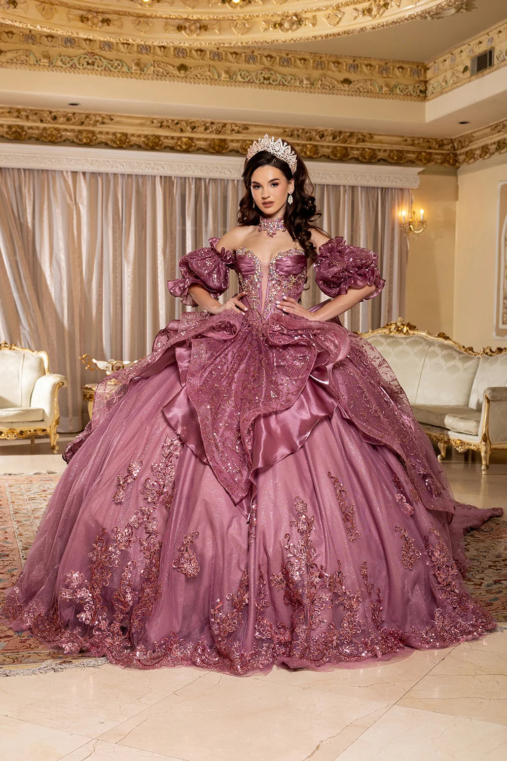 Strapless Puff Sleeve Ball Gown by May Queen LK310